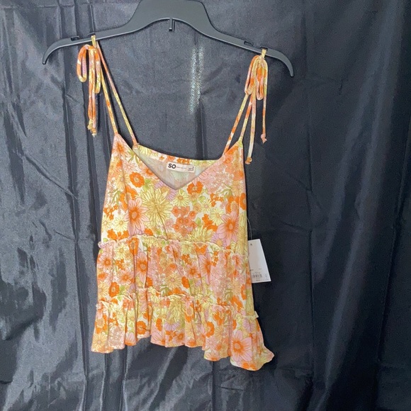 3/$24 SO top floral print lightweight tank spaghetti strap tie detail boho S jr - Picture 12 of 17